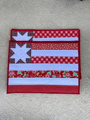 Quilted Flag Placemats, Set of 4, Handmade, Red, white and blue table decor