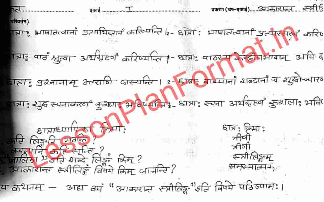 Sanskrit Lesson Plan Class 8