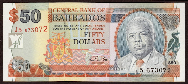 Barbados Banknotes 50 Dollars banknote 1998 Errol Barrow, first Prime Minister of Barbados