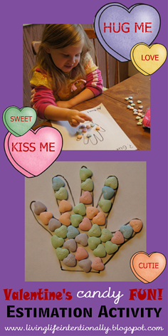 Valentines Day Math Activity - this is such a fun estimation activity using candy and free printable for toddler, preschool, kindergarten, first grade, and 2nd grade kids.