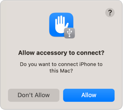 Screenshot of Allow accessory to connect prompt
