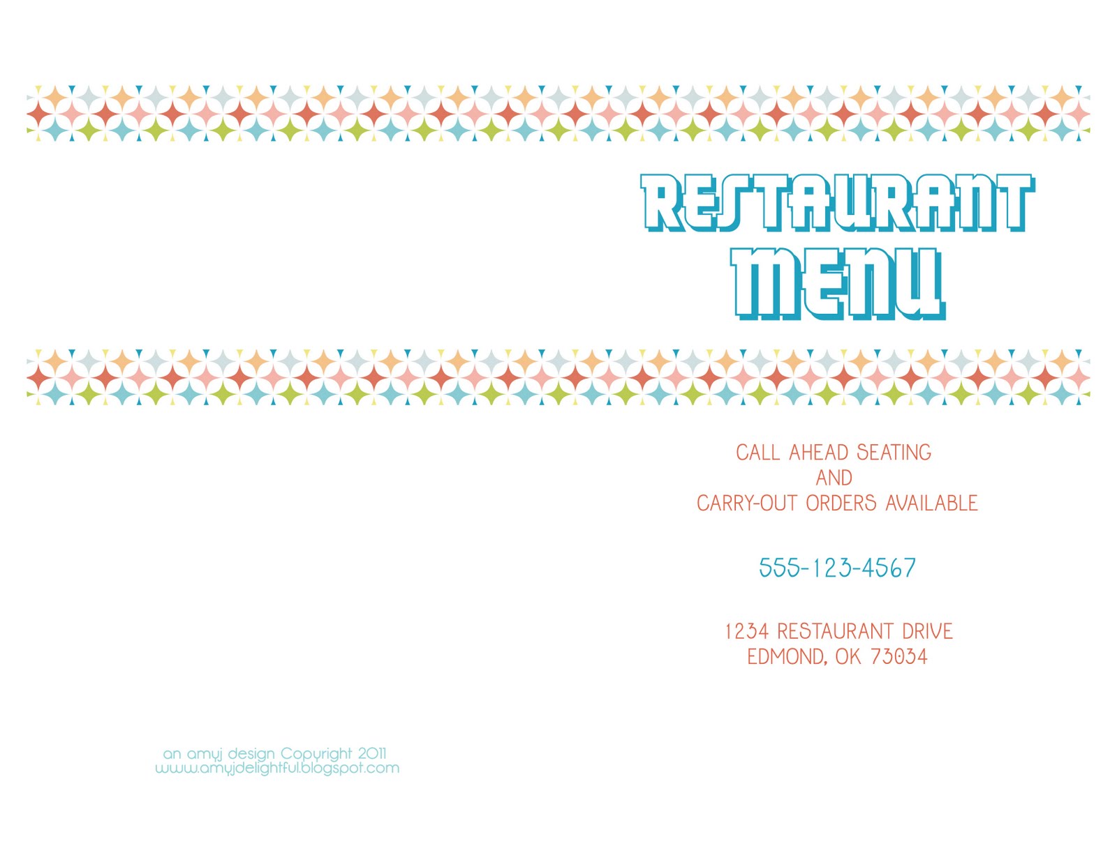 fake restaurant menu