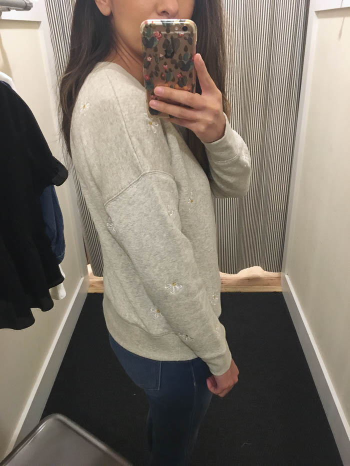 grey sweater with flowers