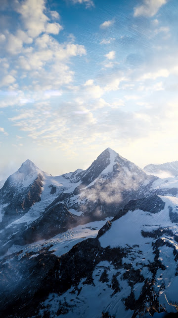 Nature, Mountains, Peaks, Sky, Snowy, Sunlight