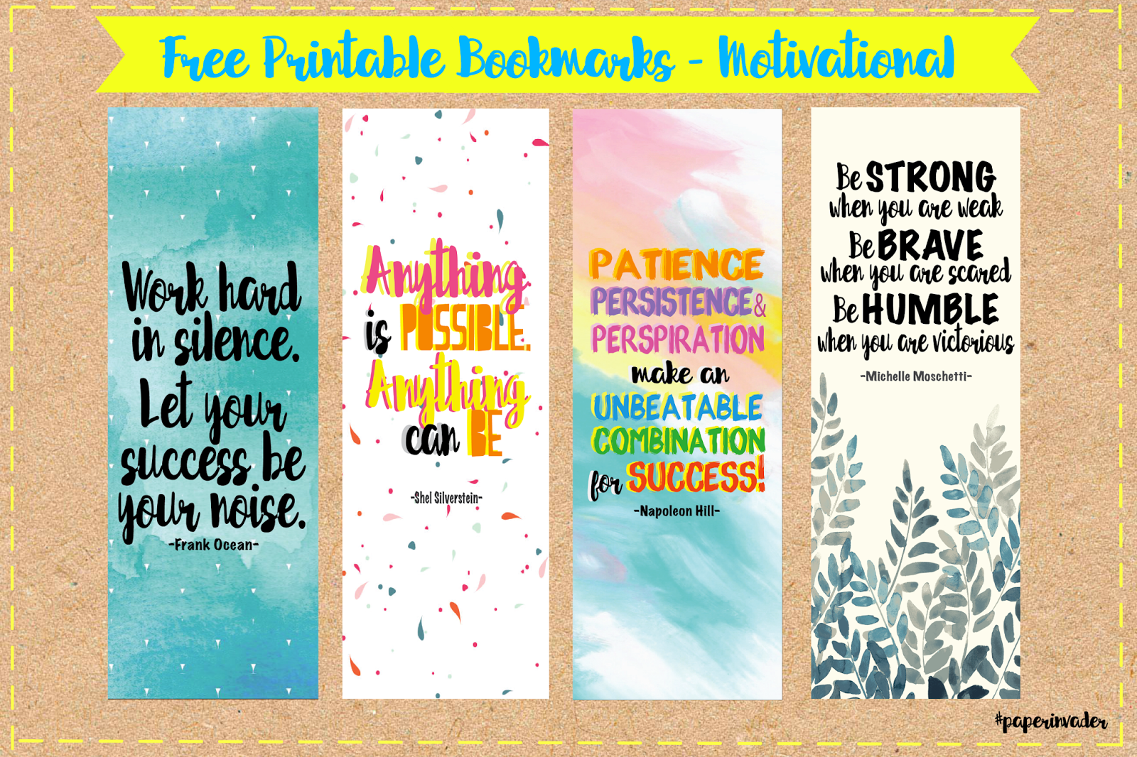 Download Paper Invader: Free Printable Bookmarks - Motivational