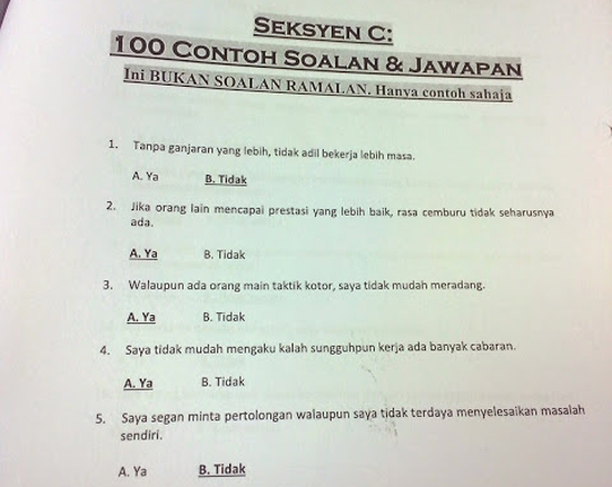 Contoh-Contoh Soalan Peperiksaan Online Ujian Psikometrik