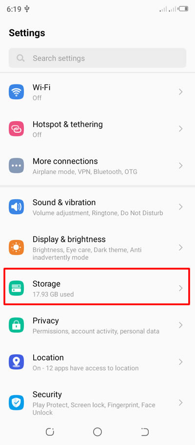 android phone storage