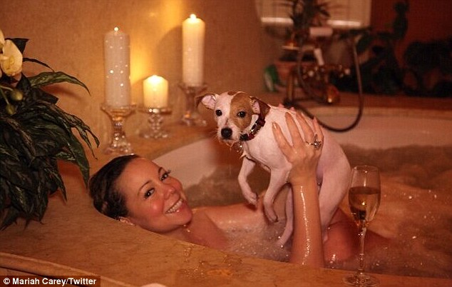 Mariah Carey bath with dog