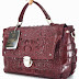 Thaipremiumhouse+Authentic Hornback Skin Genuine Crocodile Leather Handbag Bag Purse Shiny Burgundy Red Silver Button W Strap