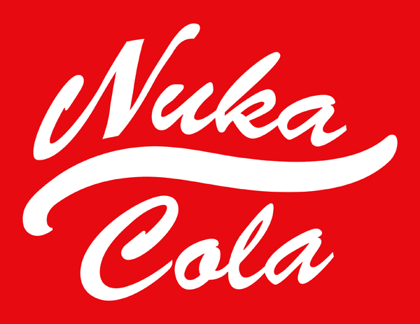 Nuka Cola logo with red background and white lettering Bethesda Fallout property