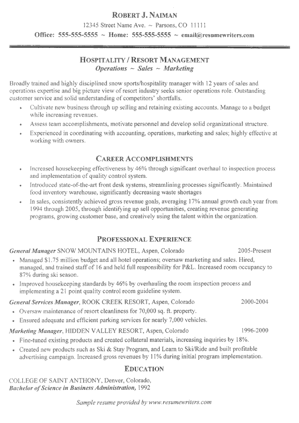 curriculum vitae sample format. Hospitality Management CV