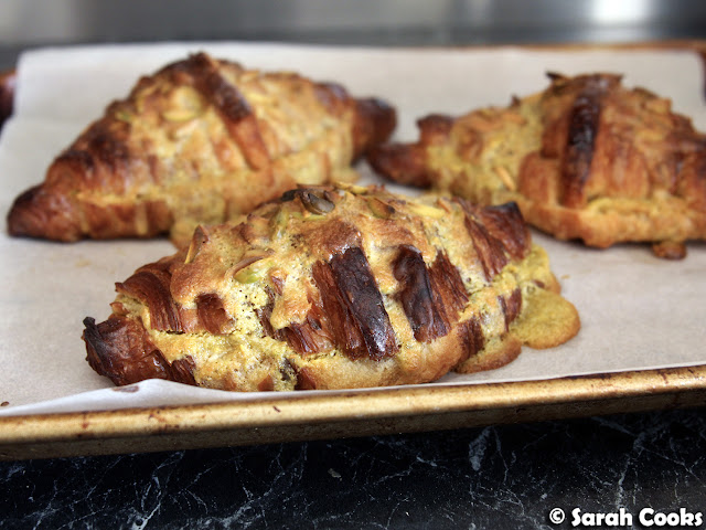 Baked pistachio croissants