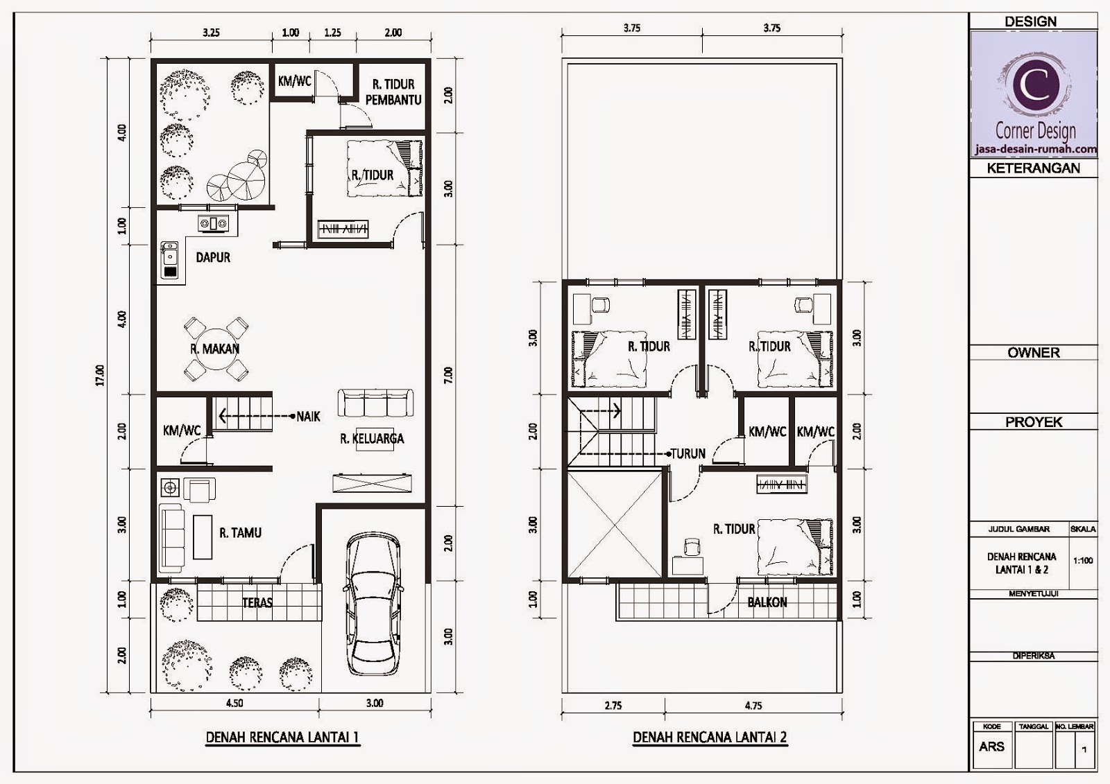 Rancangan Denah  Rumah Kontrakan  Ukuran 3x5  Denahose