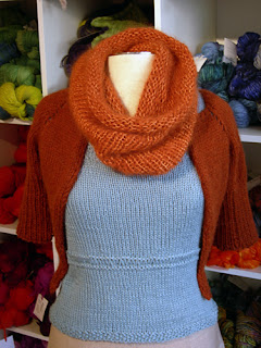 cowl knit with Suri Alpaca yarn and Pure Silk yarn