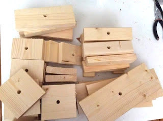 drilling wood blocks for birds