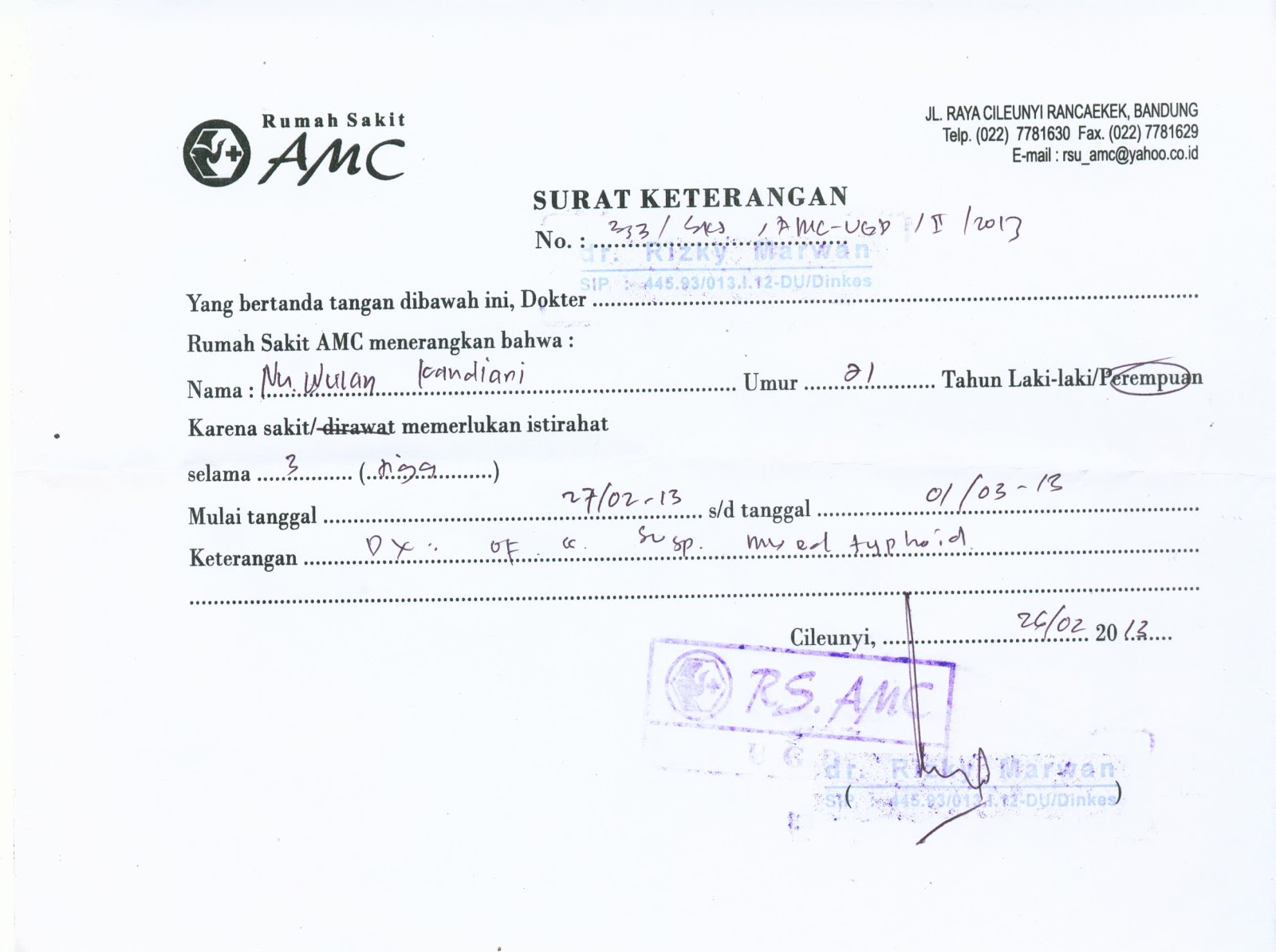 Contoh Surat Dokter Puskesmas Bandung - Surat 29