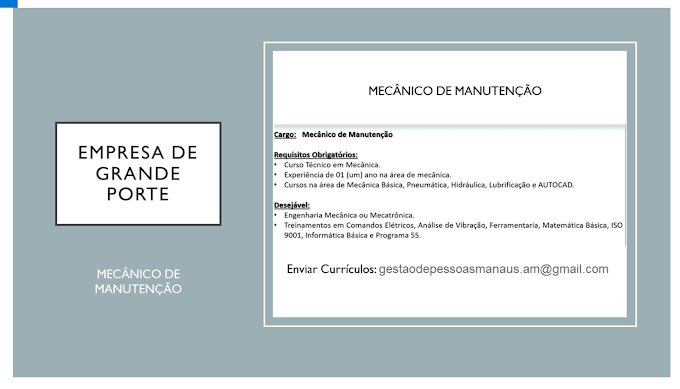 🔰🔰 Auxiliar de Garantia Temporário/Técnico de Segurança do Trabalho/Auxiliar de Montagem/Mecânico de Manutenção.