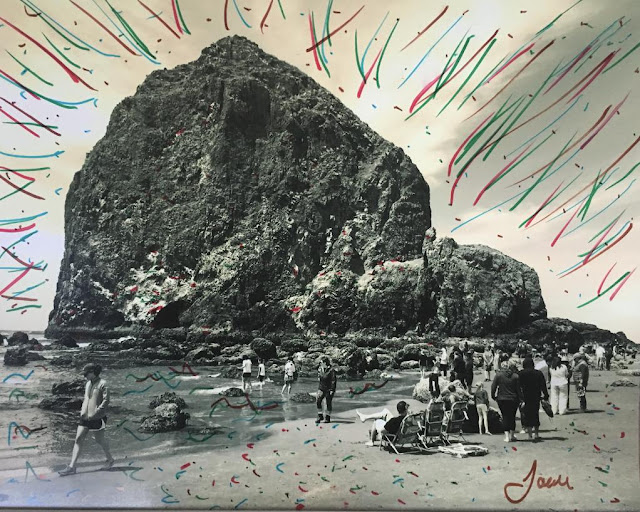 "Haystack Rock" by Justin 2016 - 8" x 10" mixed media (original photograph)