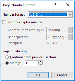 kotak dialog Page Number Format