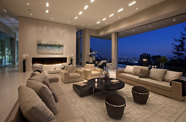Large living room at night 