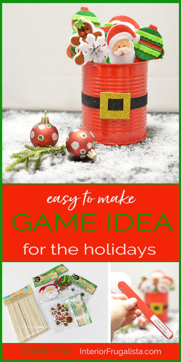 A family friendly Holiday Ice Breaker Party Game for everyone, young and old, that everyone can enjoy by Interior Frugalista that is easy to make and budget-friendly with dollar store finds. #diyholidaygame #christmasgameidea #festivechristmasideas