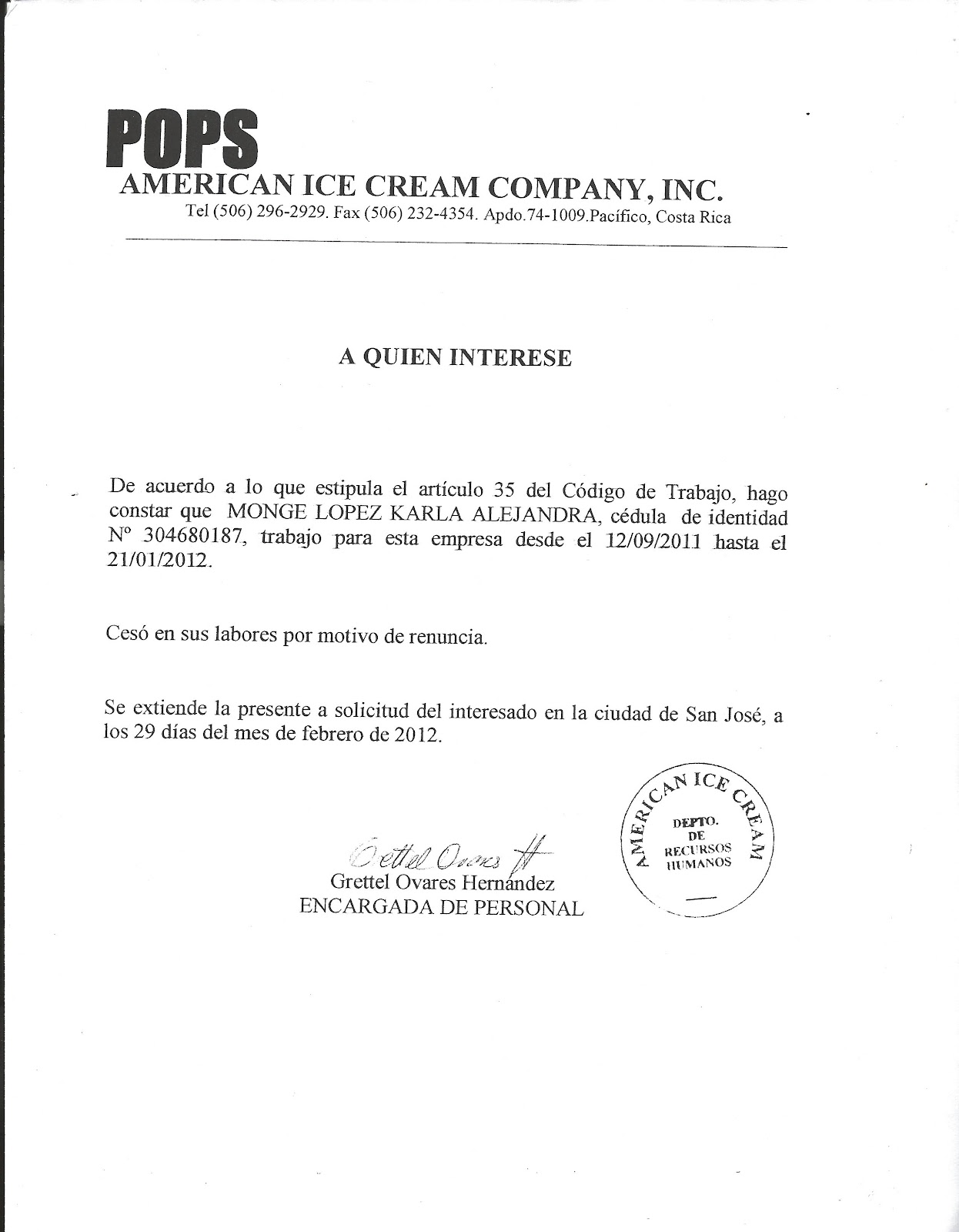 Curriculum Vitae de Karla Monge Lopez