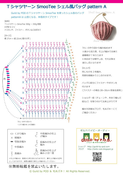 【転載禁止】TシャツヤーンSmooTeeシェル風バッグ A /毛糸ズキ！Guild by POD All rights reserved.