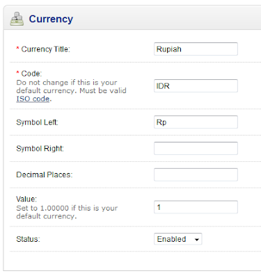 Memasukkan mata uang baru Opencart