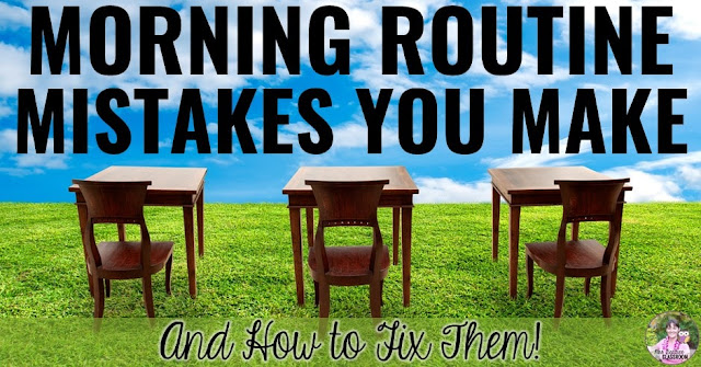 Photo of desks outside with text, "Morning Routine Mistakes You Make (and How to Fix Them!)"