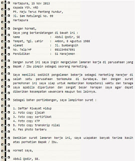 Contoh Surat Lamaran Kerja Tulis Tangan