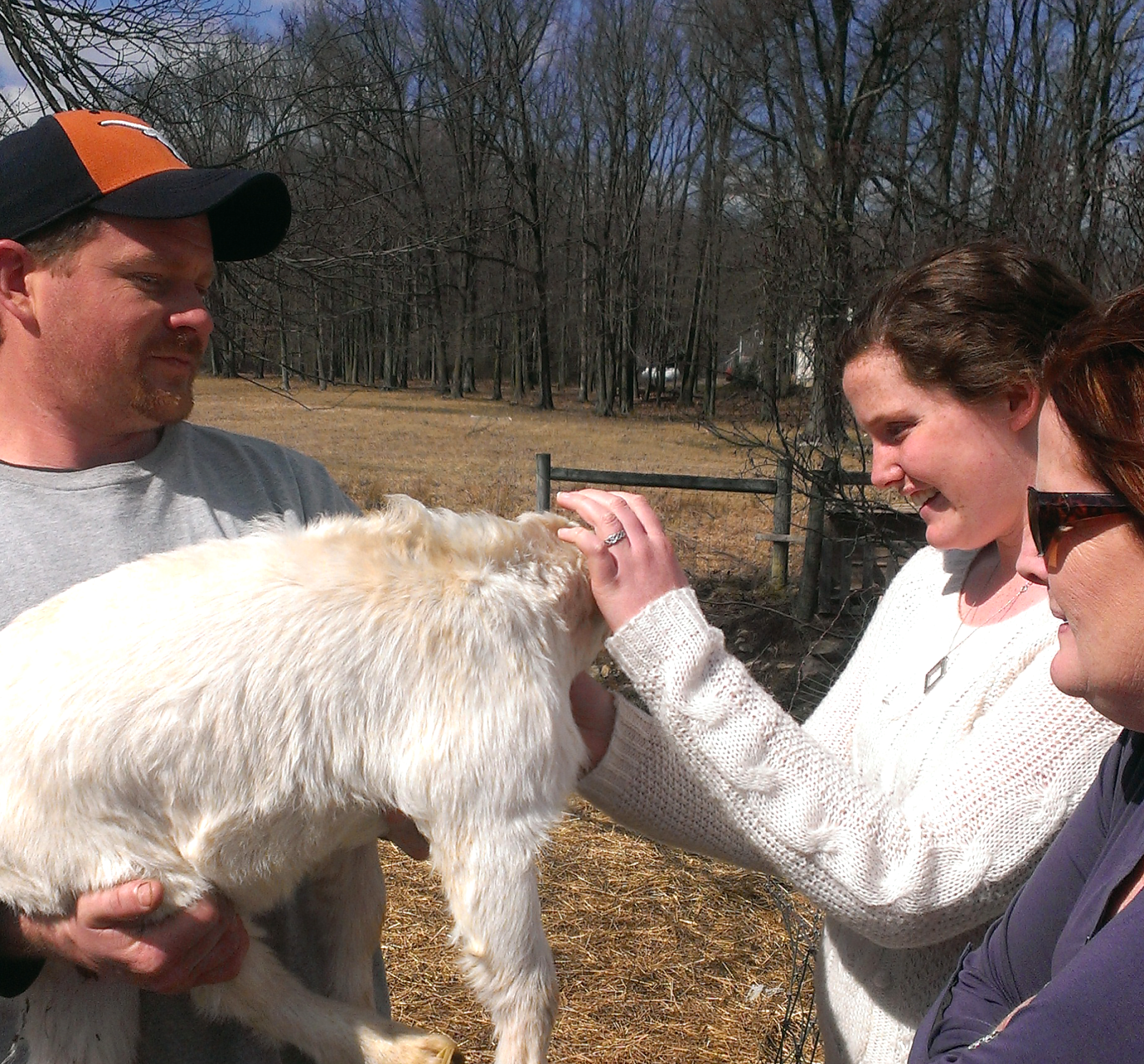 Girl petting a goat