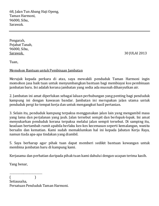 contoh surat rasmi memohon temujanji