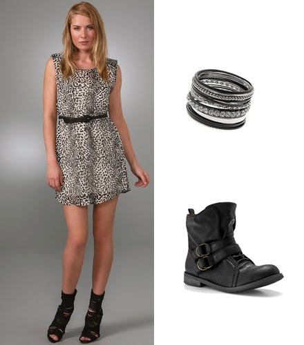 Miley Cyrus wore this leopard printed dress with Frye engineer boots while 