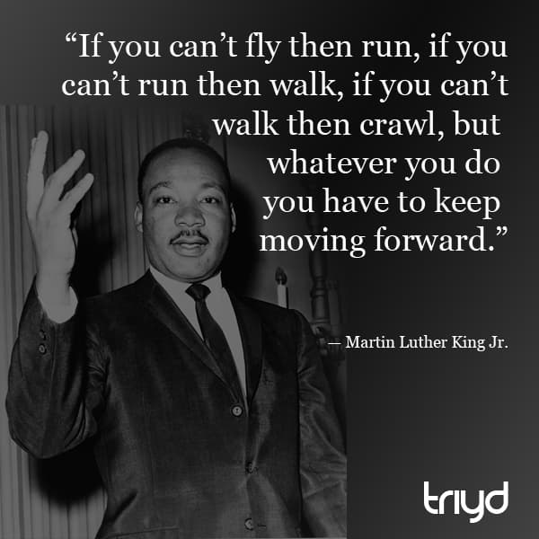 Martin Luther King Jr. Quote: “If you can’t fly then run, if you can’t run then walk, if you can’t walk then crawl, but whatever you do you have to keep moving forward.”