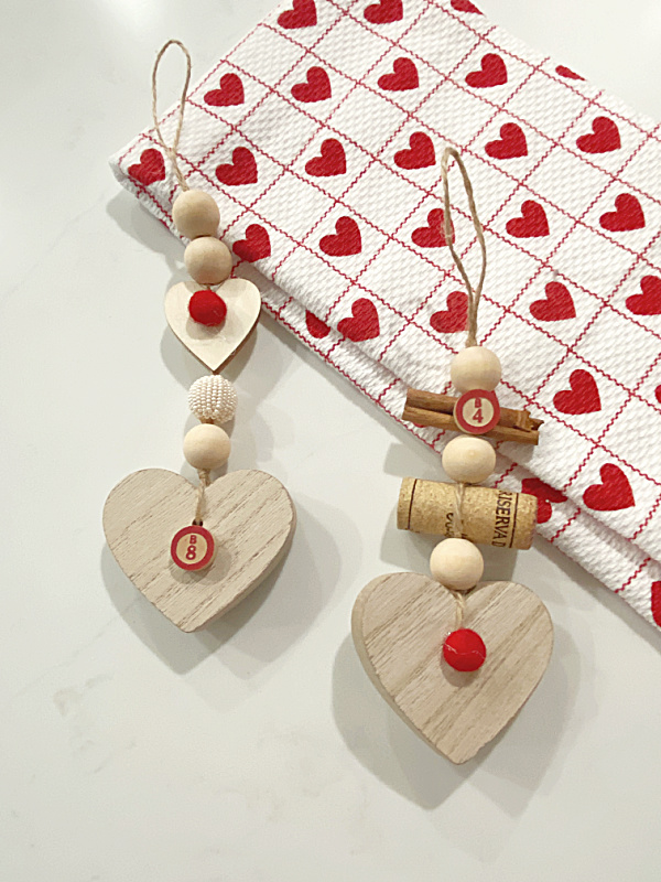 heart ornaments and heart tea towel