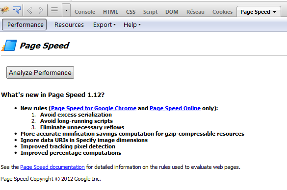 Extension Page Speed FireBug FireFox