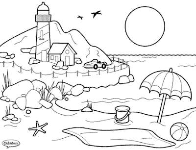 Beach Coloring Pages on Summer Sunset Beach Coloring Pages