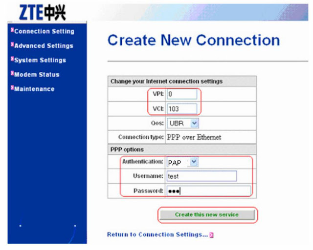 VPI AND VCI SETTINGS