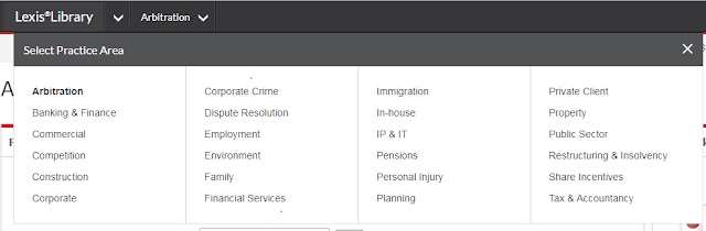 Screen shot of drop down menu for Lexis practice areas