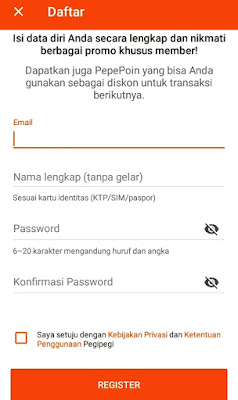 cara daftar akun di aplikasi Pegipegi