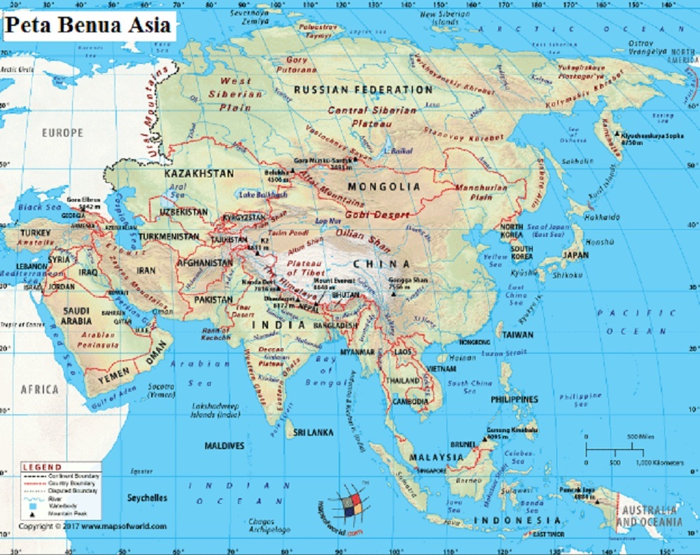  Peta Benua Asia Lengkap  Gambar HD Negara dan 