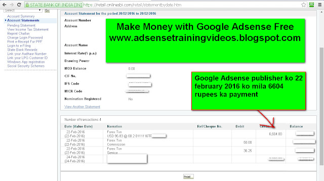 22 February 2016 ko Google Adsense publisher ko mila 6640 rupees ka payment-see screenshot