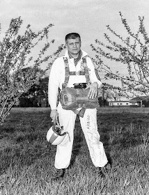 1960 photograph of Walter Reca outfitted for a jump. Reca was a highly skilled skydiver and former U.S. Army Airborne paratrooper who served in the Korean War.