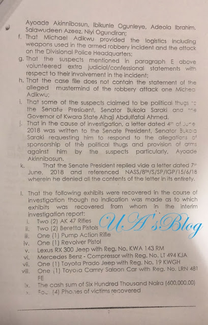 Offa robbery: Ministry of justice writes Police IG, Idris, exonerates Saraki (SEE LETTER)