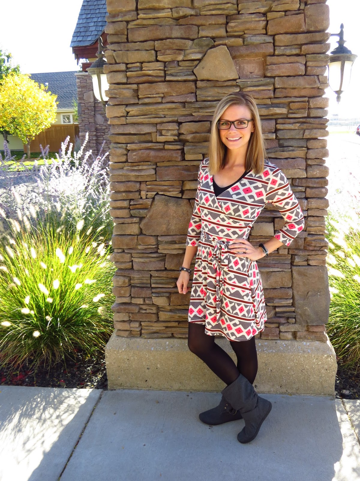 PinkBlush Printed Dress, Fall style with dress and boots