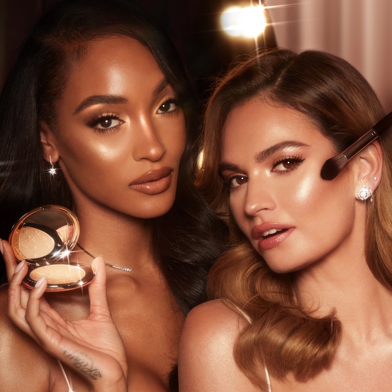 Jourdan Dunn and Lily James front Hollywood Glow Glide Face Architect Highlighter campaign.