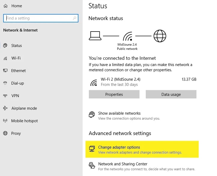 Wi-Fi متصل بدزن إنترنت - تغيير إعدادات الشبكة