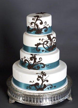 Brown and Blue 4 Tier Round Wedding Cake