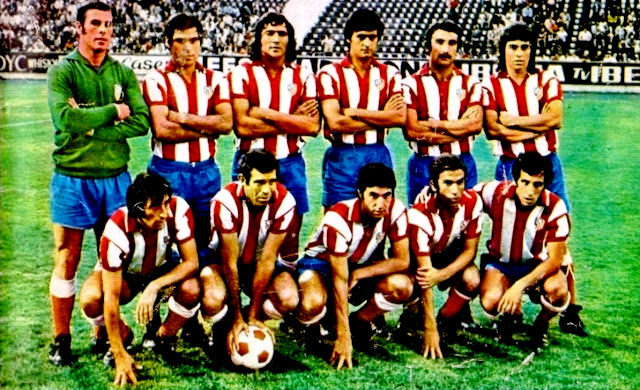 CLUB ATLÉTICO DE MADRID. Temporada 1973-74. Miguel Reina, Ovejero, Panadero Díaz, Melo, Benegas, Becerra. Ufarte, Luis, Gárate, Bermejo e Irureta. CLUB ATLÉTICO DE MADRID 4 UJPESTI DOSZA 2 Viernes 03/08/1973, 20:30 horas. Trofeo Teresa Herrera, semifinal. La Coruña, España, estadio de Riazor. GOLES: 1-0: 23’, Becerra. 1-1: 27’, Bene. 2-1: 30’, Ovejero. 3-1: 54’, Luis. 4-1: 56’, Becerra. 4-2: 61’, Bene.