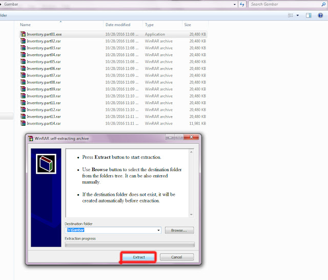 Memecah file dengan winrar